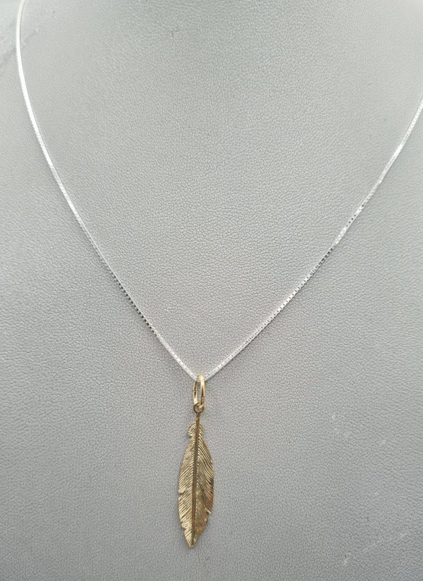Gold Plate Small Feather Pendant & Chain