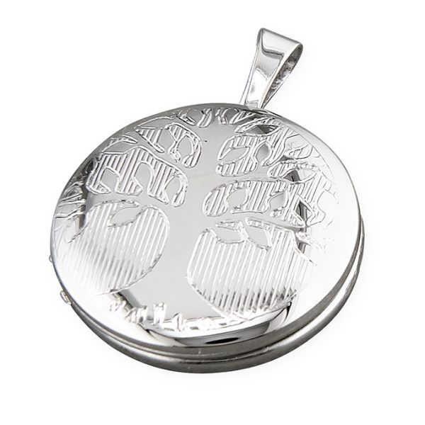 Small Round Etched Tree Of life Locket & Chain