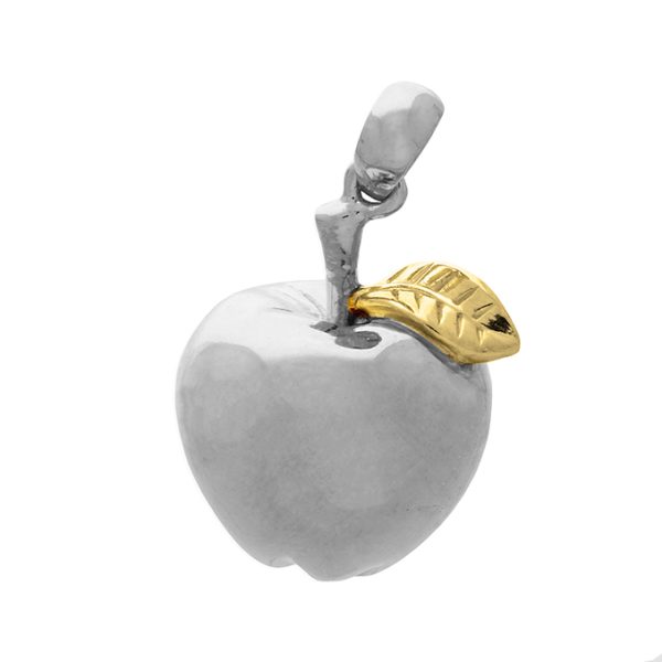 Apple Pendant with yellow gold plated leaf & Chain