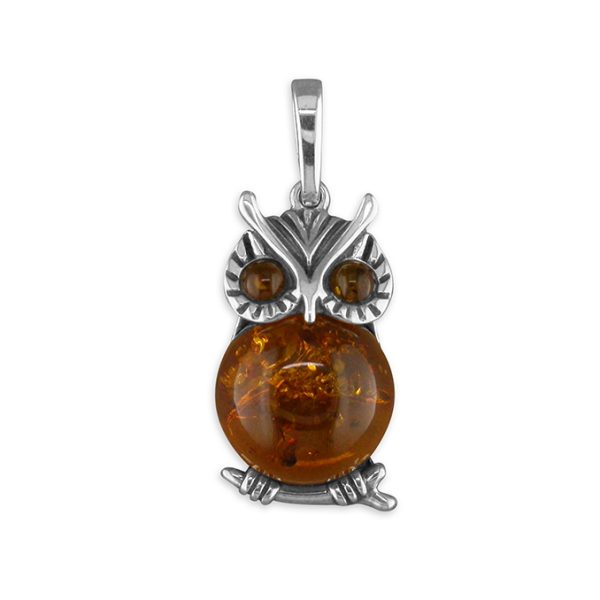 Cognac Amber Owl on a Branch Pendant