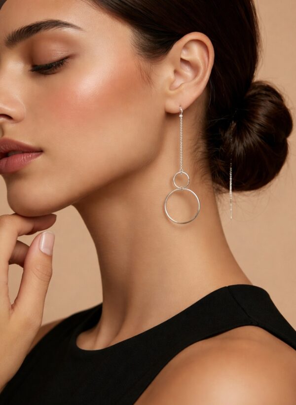 Silver Double Open Ring Pull Thru Earrings