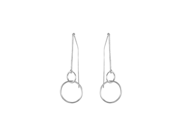 Silver Double Open Ring Pull Thru Earrings