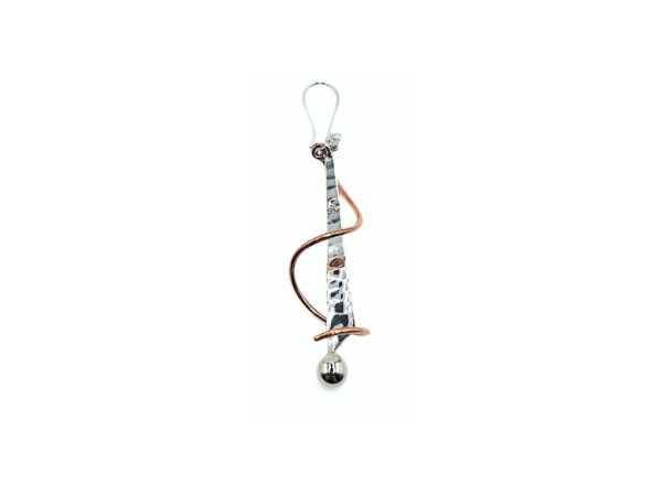 Hammered Long Drop Earring with Copper Swirl