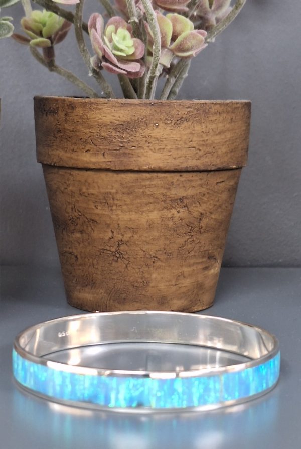 Wide Sky Blue Opal Bangle