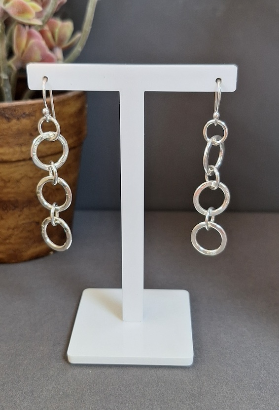 Hammered Triple ring Drop Earrings