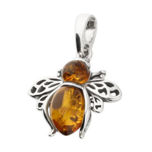 H3655B Sterling Silver Cognac Amber Bee Pendant