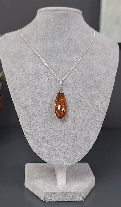 Sterling Silver Baltic Amber Pendant and Chain