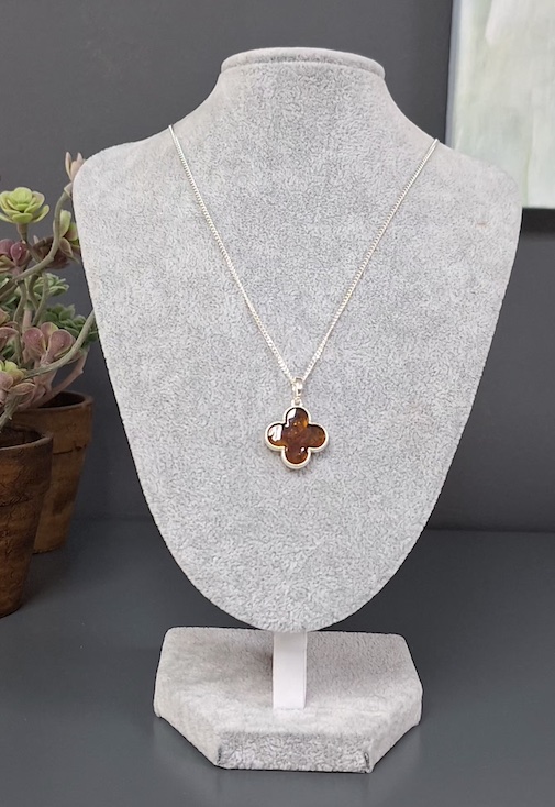 Sterling Silver Amber Quatrefoil Pendant