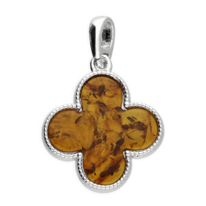 Sterling Silver Amber Quatrefoil Pendant