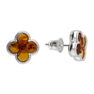 Sterling Silver Amber Quatrefoil Stud Earrings