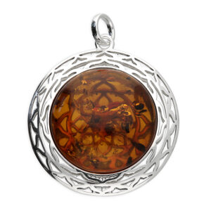 H6911B Sterling Silver Amber Round Pendant