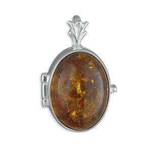 L6568 Sterling Silver Baltic Amber Locket and Chain