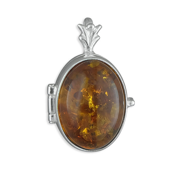 L6568 Sterling Silver Baltic Amber Locket and Chain