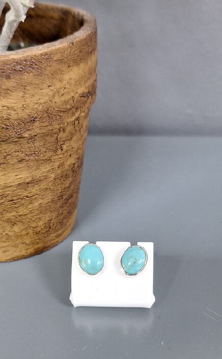 Silver & Reconstituted Turquoise Oval Stud