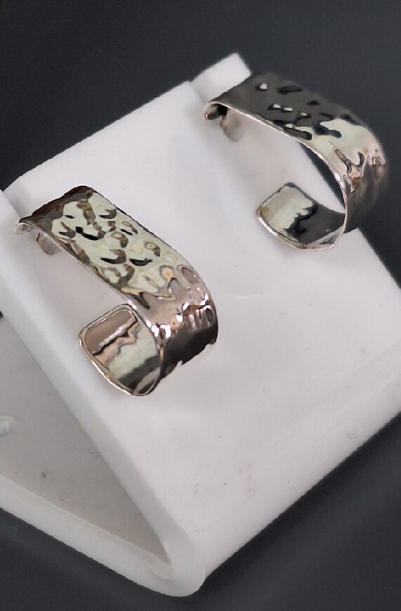 Hammered Silver Long Curl Studs