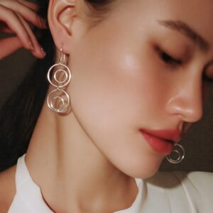 ZE0104 MODELg Double open ring Drop Earrings