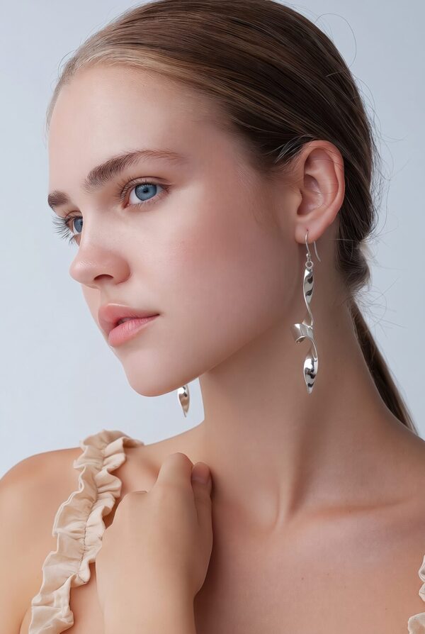 ZE0108 MODEL Polished Long Drop Scroll Earrings