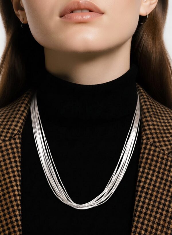 10 Strand Liquid Silver Necklace